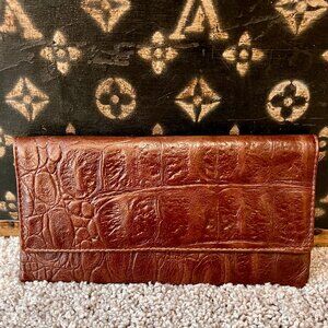 Etui Brown Croc Embossed Clutch Crossbody Bag, NEW